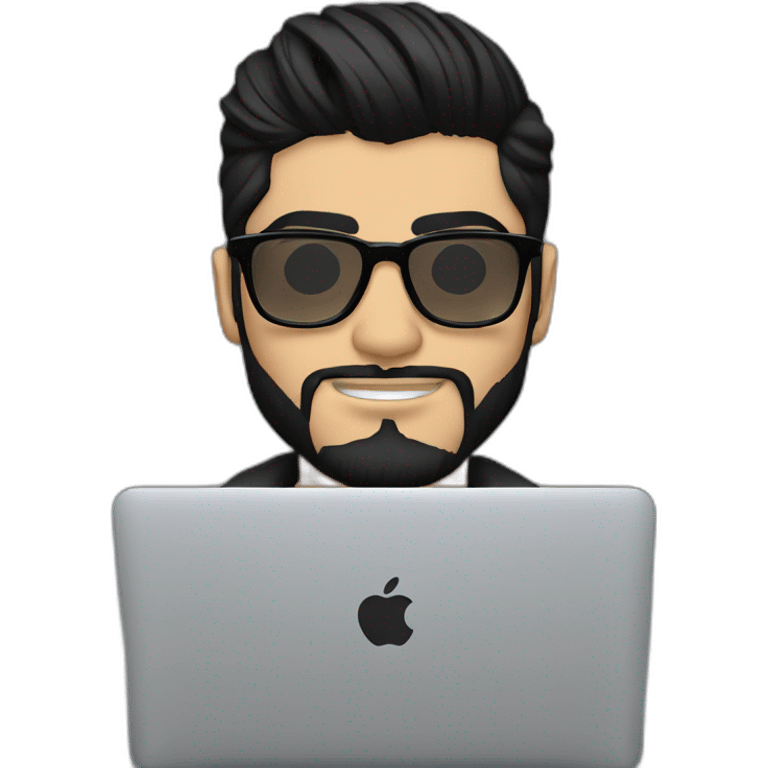 zayn malik in black hair, beard wearing spectacles coding on macbook emoji