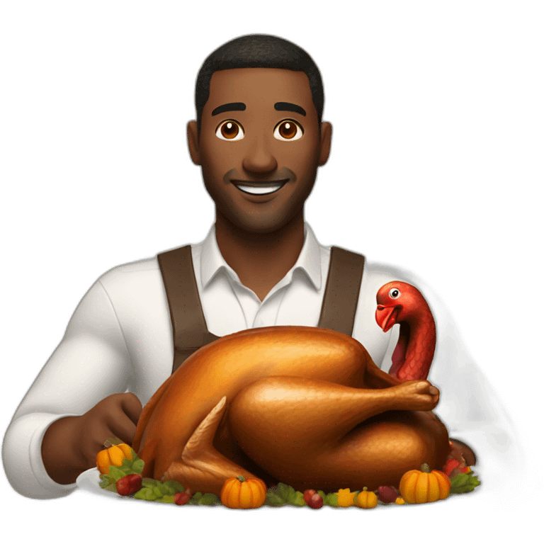 Man loving thanksgiving turkey with white liquid emoji