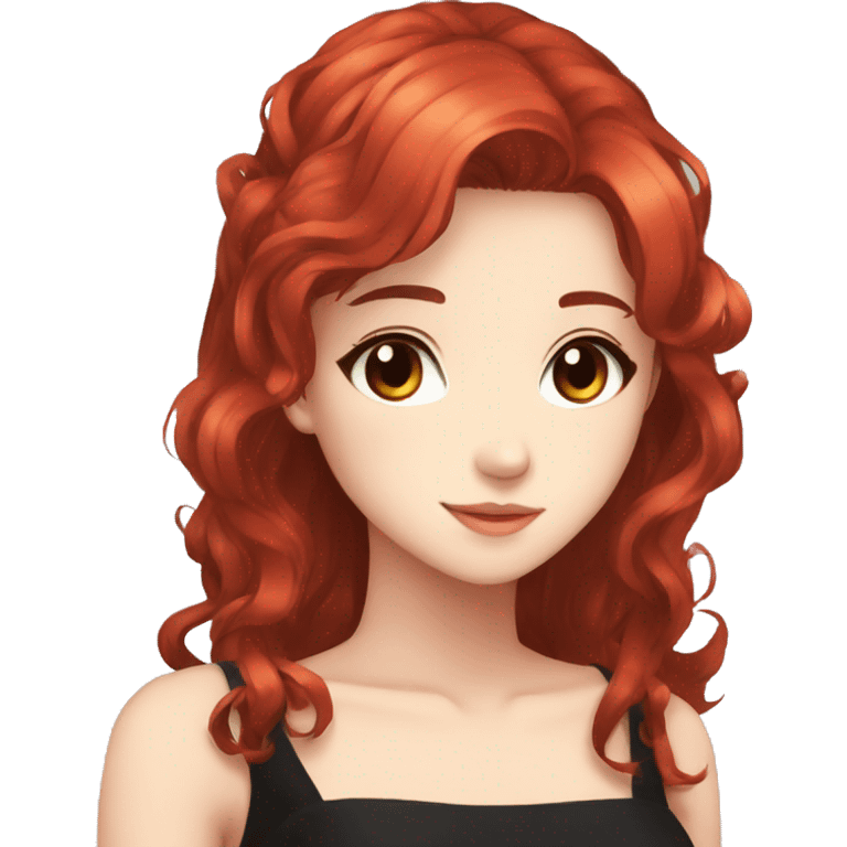 Anime girl red hair brown eyes black dress night emoji