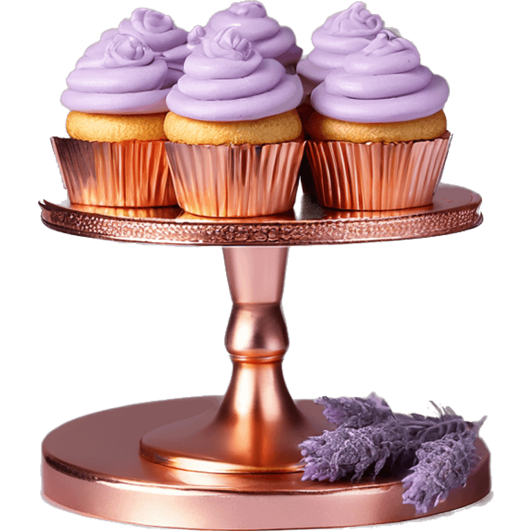 Realistic isolated rose gold layered Cupcake stand with lavender and rose gold macaroons on the stand. emoji