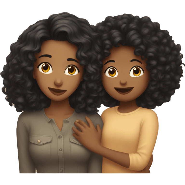 Mom with black short curly hair kissing daughter with long blonde hair on cheek emoji