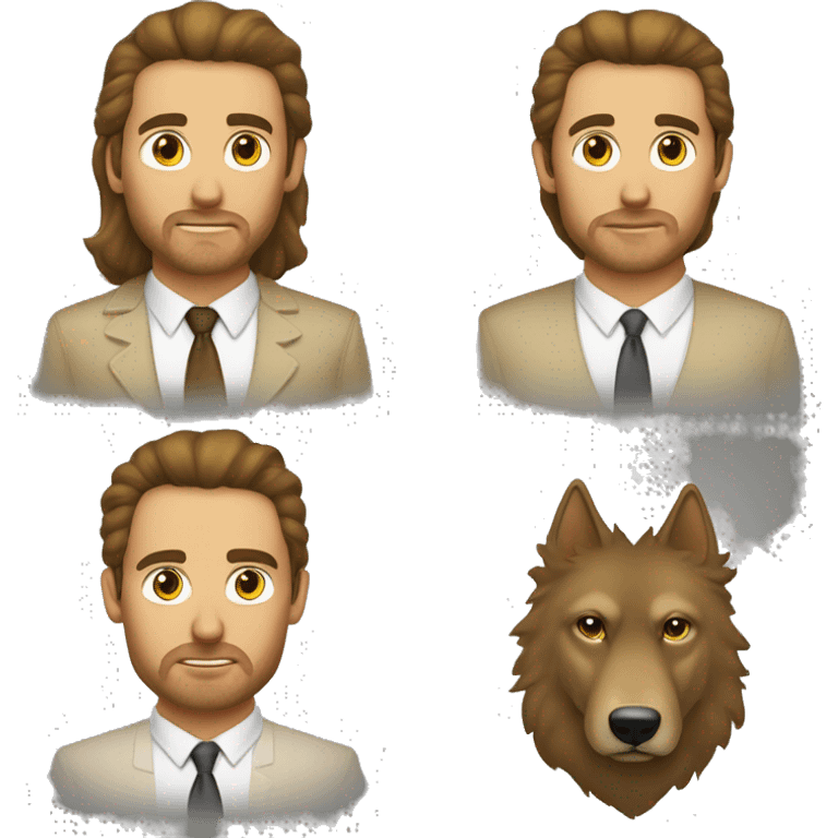 homem  olho  dourado  de  terno  cabelo    curto  e  castanho com  um  lobo emoji