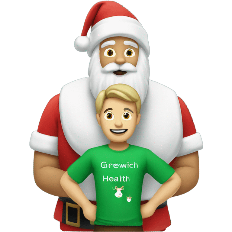 Santa and Rudolph wearing a green t-shirt with the words ‘Greenwich Health’ written in white letters  emoji