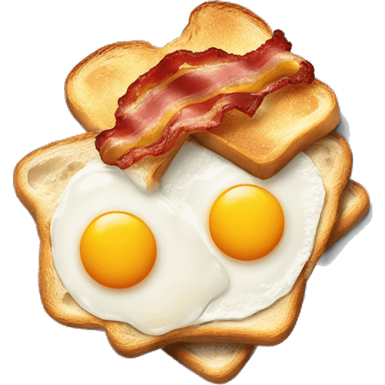 “Two fried eggs, crispy bacon, and buttered toast on a plate.” emoji