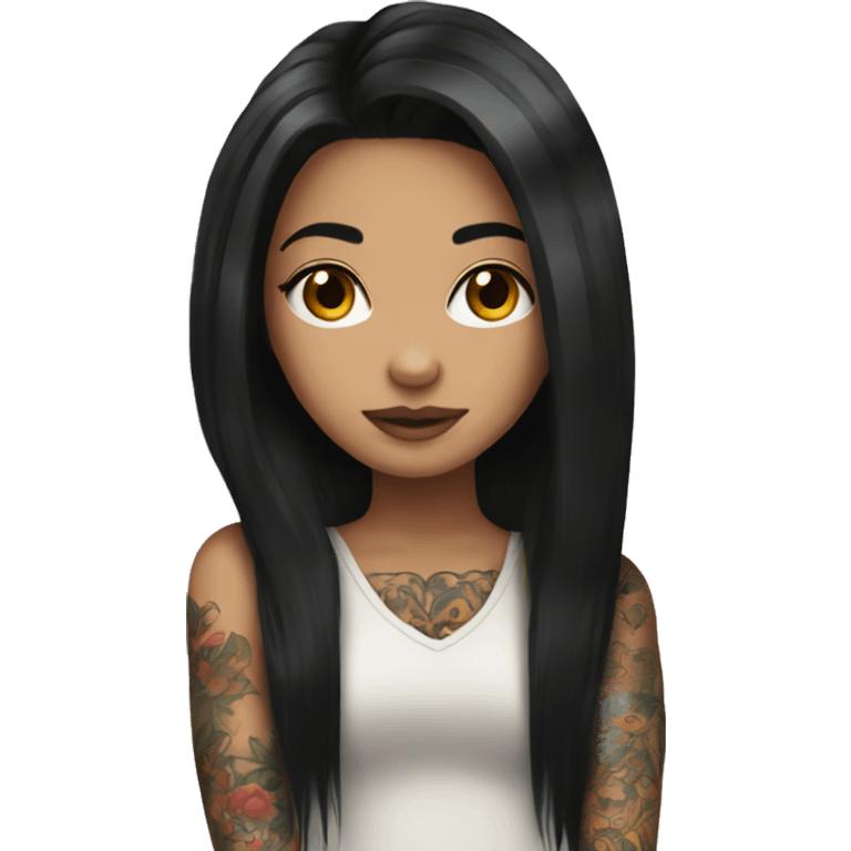 Girl with long black hair and tattoos  emoji