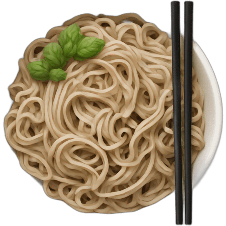 bowl of japanese buckwheat soba noodles with two chopsticks emoji