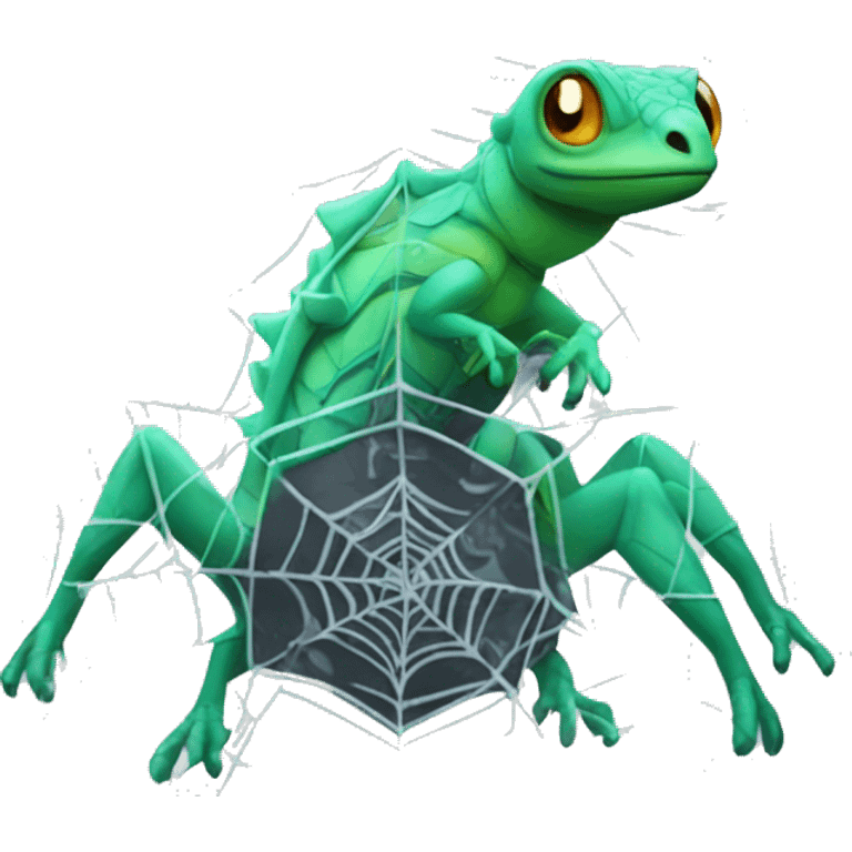 friendly futuristic high tech lizard on a spider's web emoji