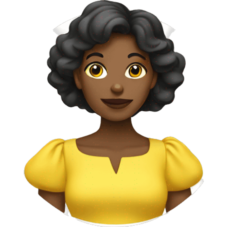 Black woman in yellow dress with bitt emoji behind her emoji