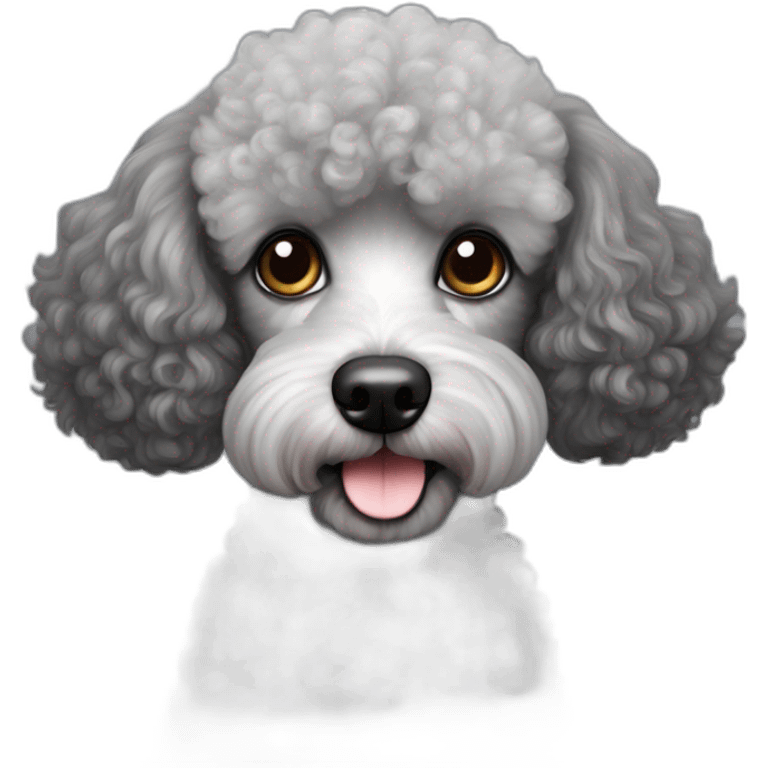 Perrita poodle gris con negro es rizada tiene los ojos café emoji