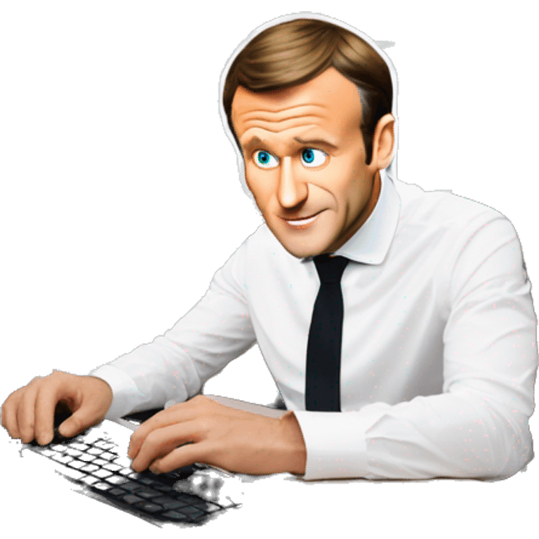 emmanuel macron en train de travailler dans un bureau sur un ordinateur emoji