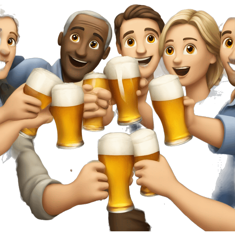 a group of french people toasting with beers emoji