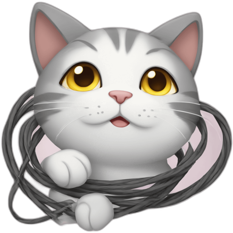 anime cat tangled up in cables emoji