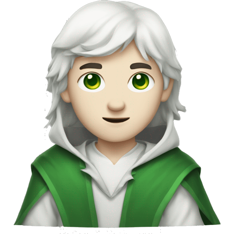 teenage white-skinned wizard with black hair, green eyes in green disgue emoji