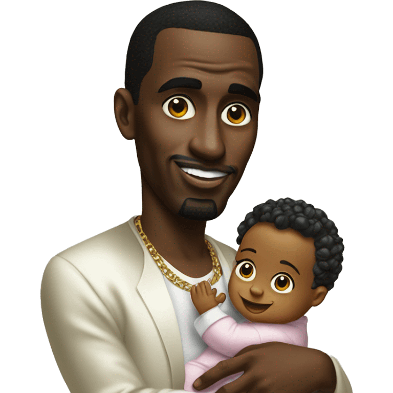 P diddy holding a baby in one hand and bay oil in the other emoji