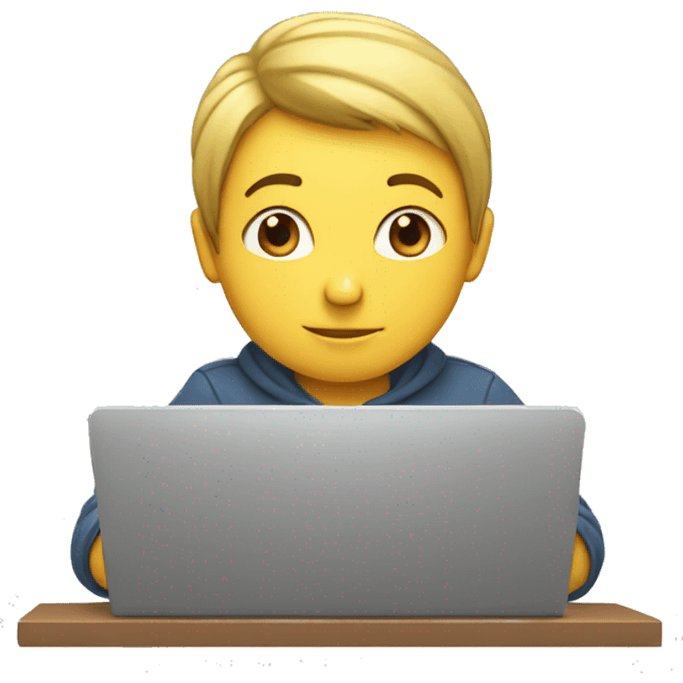 a boy sitting on a computer writting code emoji