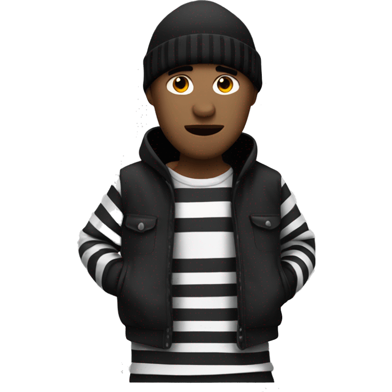 Robber with black beanie and black and white striped outfit emoji