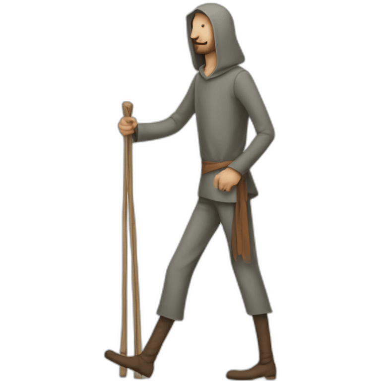 person with inhumanly long legs, wide pants, walking, medieval emoji