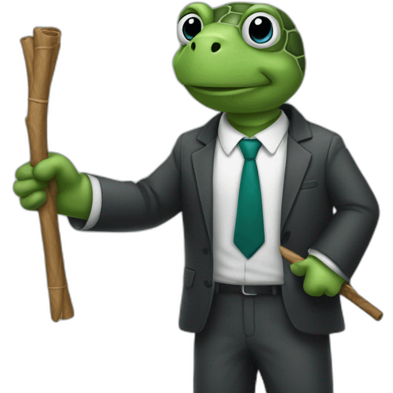 adult Turtle wearing a suit and he is a teacher having a stick in hand emoji