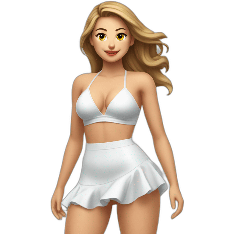 full body back view curvy caucasian-beauty-in small skirt lifted by the wind bikini emoji