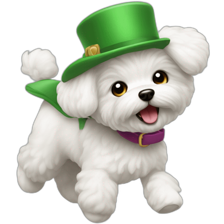 Bichon maltés with a green barret running  emoji