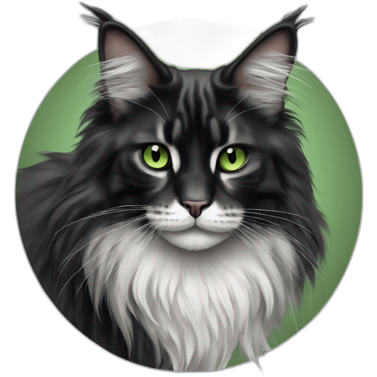 Black and white Maine coon with green eyes, full body, realism emoji