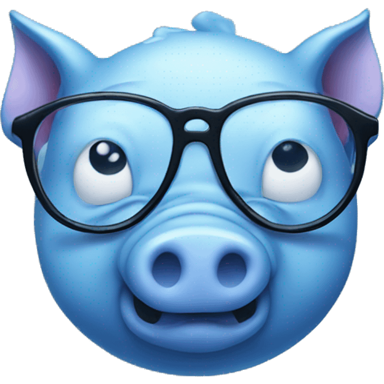 Blue pig with glassed emoji