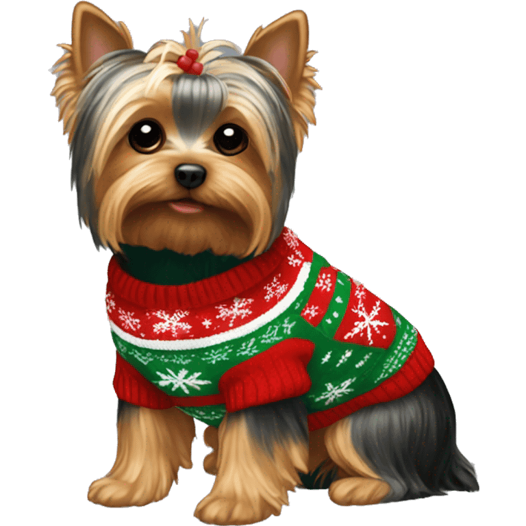 Yorkie in a Christmas sweater  emoji