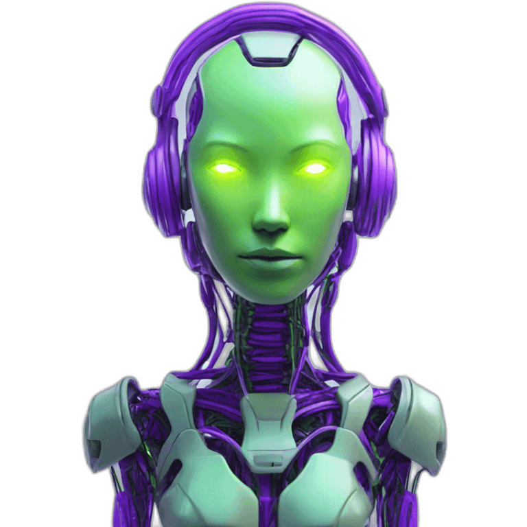 lemon-green-and-purple-neon-Robotic cyborg meditation emoji