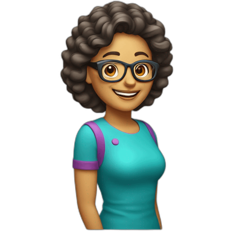 Mujer 50 años sonriente, con pelo ondulado y lentes emoji