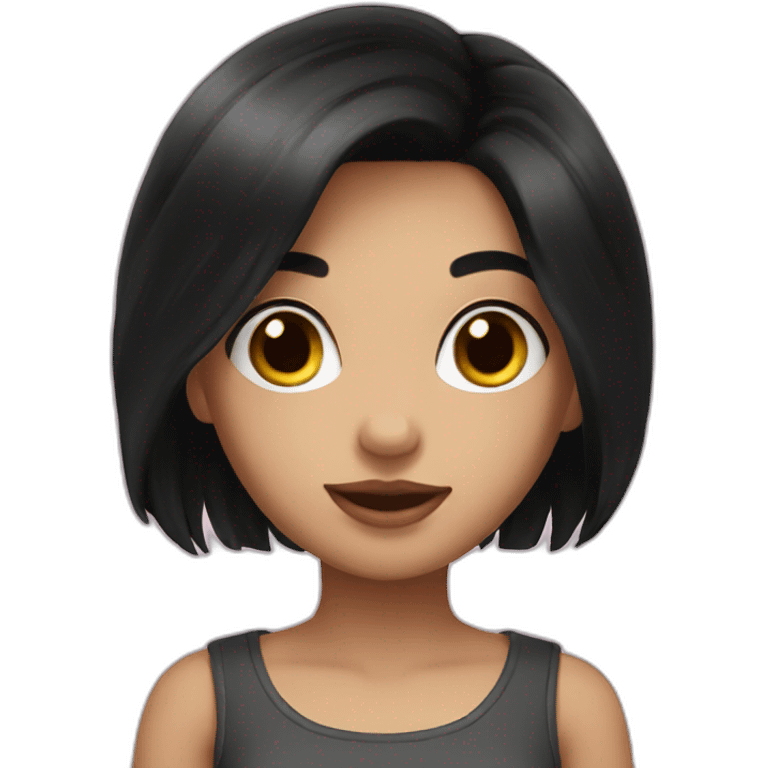 Girl with black hair with plushy emoji