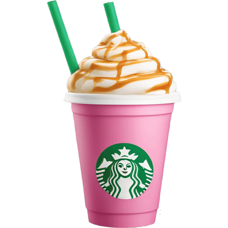 Starbucks Cute vanilla coffee with caramel drizzle in a pink plastic cup with a straw rounded top  emoji