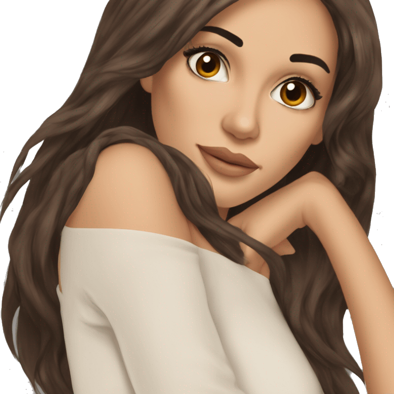 gorgeous woman with tan skin dark brown eyes long eyelashes brunette hair and bangs portrait emoji