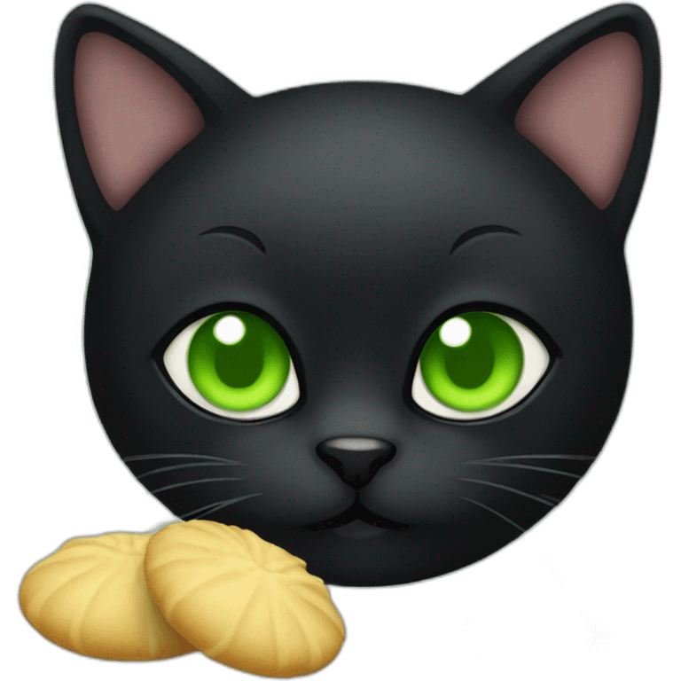 All black cat with green eyes and a dumpling emoji