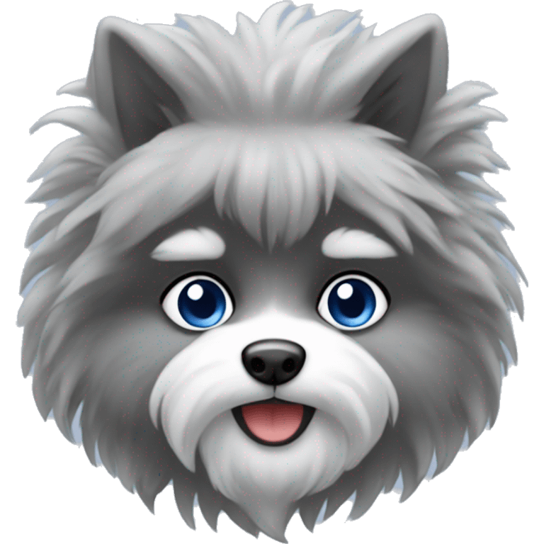 Red, silver, and blue pom pim emoji