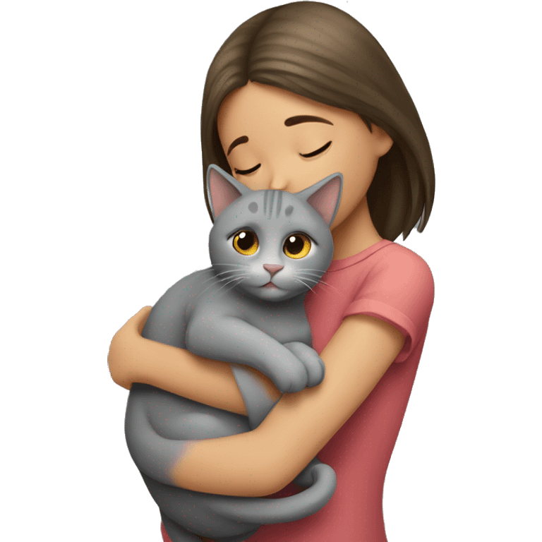 Girl hugging grey cat emoji