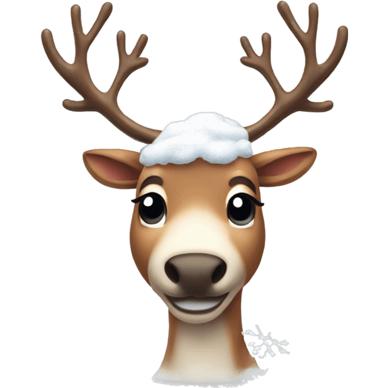 reindeer with snow on its head and super cute  emoji