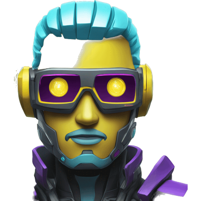 agent, laser eyes, yellow robotic face, cyberpunk, code, cyan and purple colors, only upper body portrait emoji