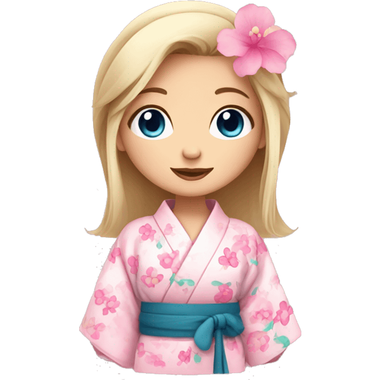 cute girl with blue eyes in pink flower kimono emoji