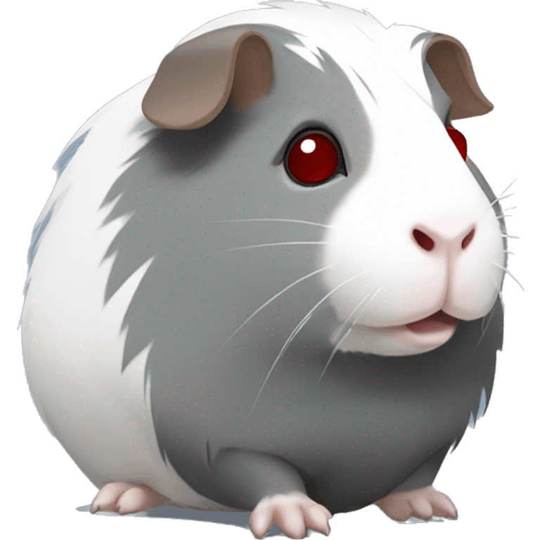 Fuzzy grey Guinea pig with white patches and with dark red eyes  emoji