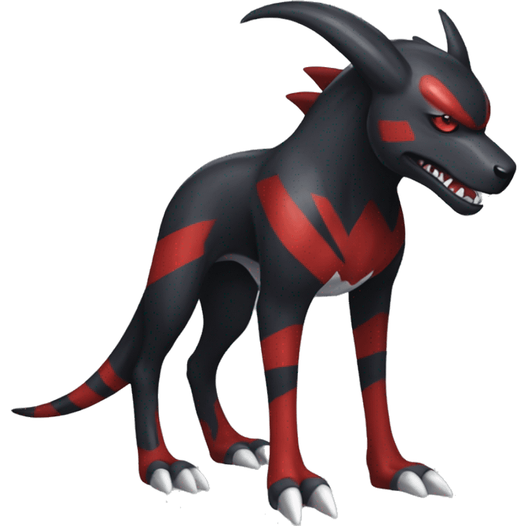 Black Cool Edgy Nargacuga-Houndoom-Garchomp Fakémon with Red and white Edgy markings, full body emoji