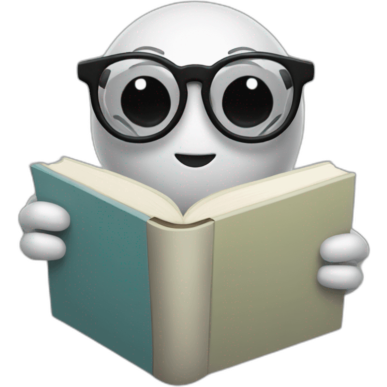 chatbot with glasses holding a book is black emoji