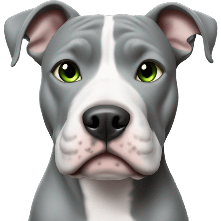 Gray pitbull with white face with green gray eyes  emoji