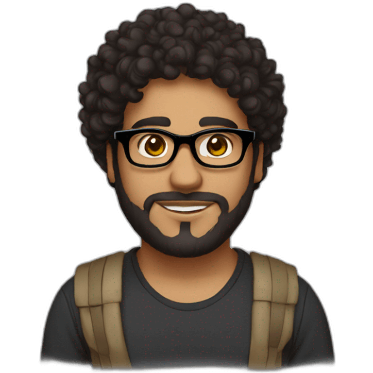 Egyptian men + 23 years old + medium curly hair + light beard + brown eyes + chubby + wayfarer black glasses emoji