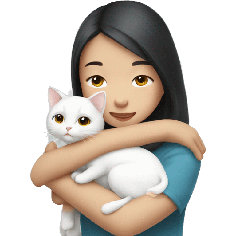 Thai girl hug white cat emoji