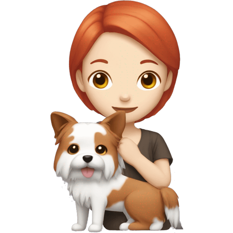 red hair girl with Japanese spitzs dog emoji