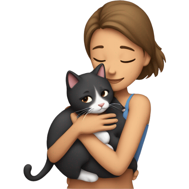 Girl hugging her cat emoji