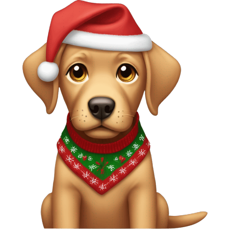 red lab puppy wearing a christmas sweater emoji