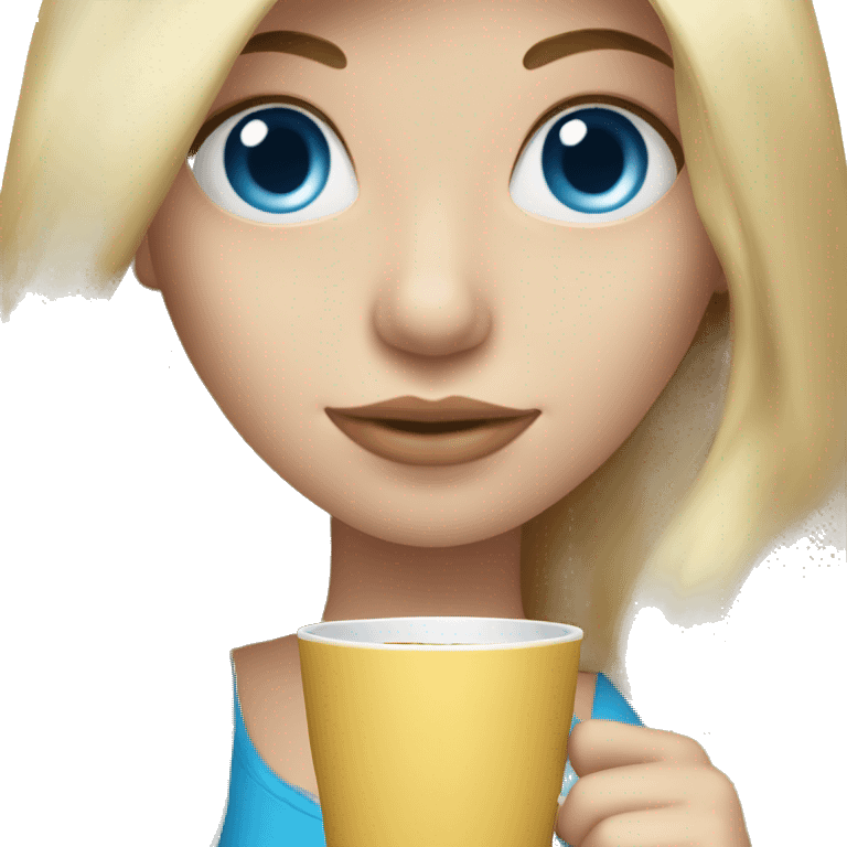 long blonde hair blue eyed girl holding coffee emoji