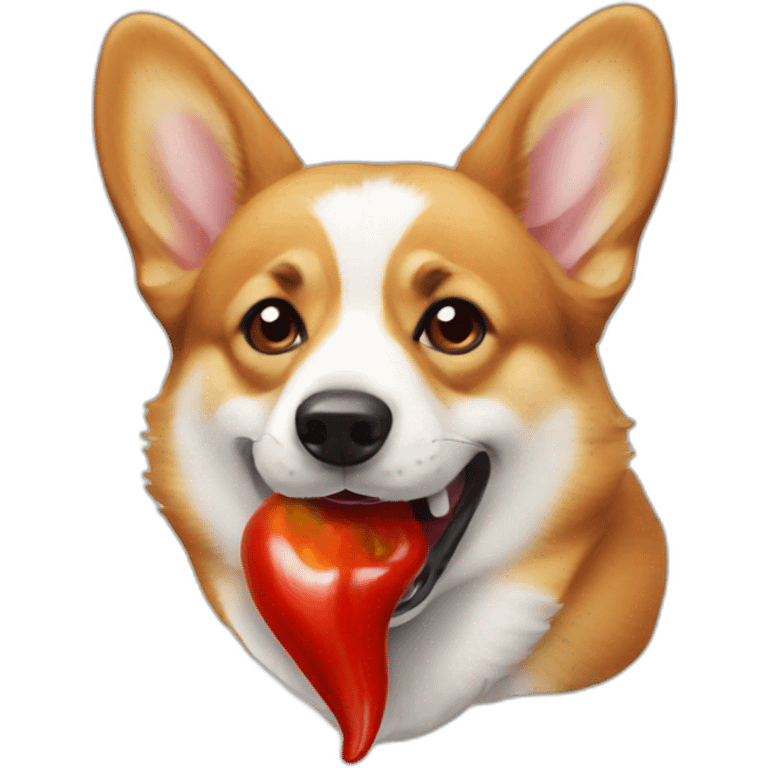 corgi with a spicy pepper in his mouth emoji