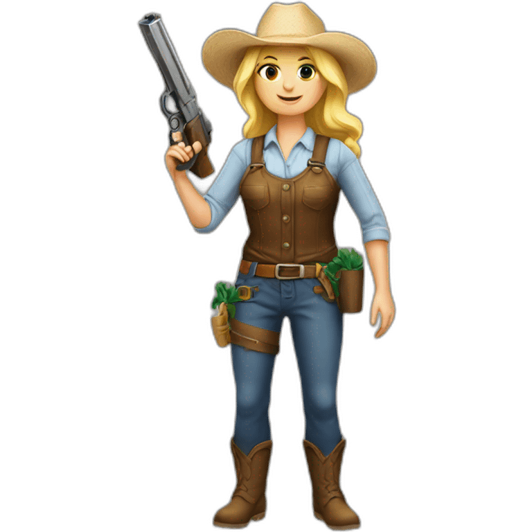 blonde woman farmer with a gun emoji